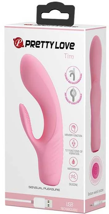 Vibratorius Pretty Love su klitorio masažuokliu ir 15 cm išsikišimais