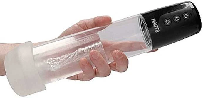 Pumped By Shots Pumpuojamas automatinis kibernetinis siurblys su masturbacijos mova – skaidrus