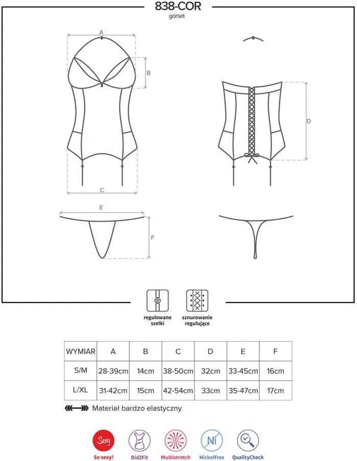 Obsessive Obsessive – 838-COR-3 korsetas ir stringai Raudona S/M