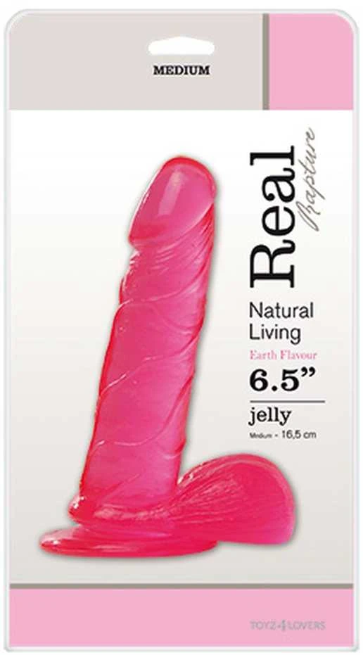 Real Rapture Rožinė guminis dildo su siurbtuku ir sėklidėmis