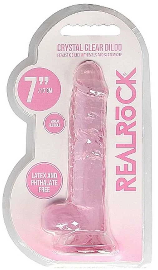 Realrock By Shots Realrock Dildo rožinė su mocną przyssawką rožinė orgazm 19cm