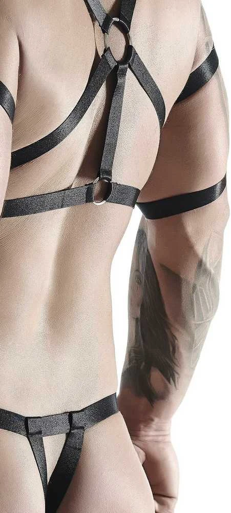 Regnes Fetish Planet Vyriškas guminis rinkinys: marškinėliai su dekoracijomis nugaroje ir priekyje, 2 pakuotės dirželiai xxl/xxxl