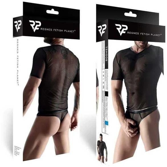 Regnes Fetish Planet Vyriški V formos iškirptės elastingi tinkliniai marškinėliai s