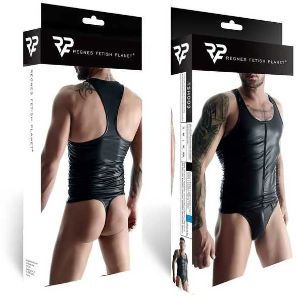 Regnes Fetish Planet Vyriški wetlook marškinėliai be rankovių su elastine juostele priekyje l