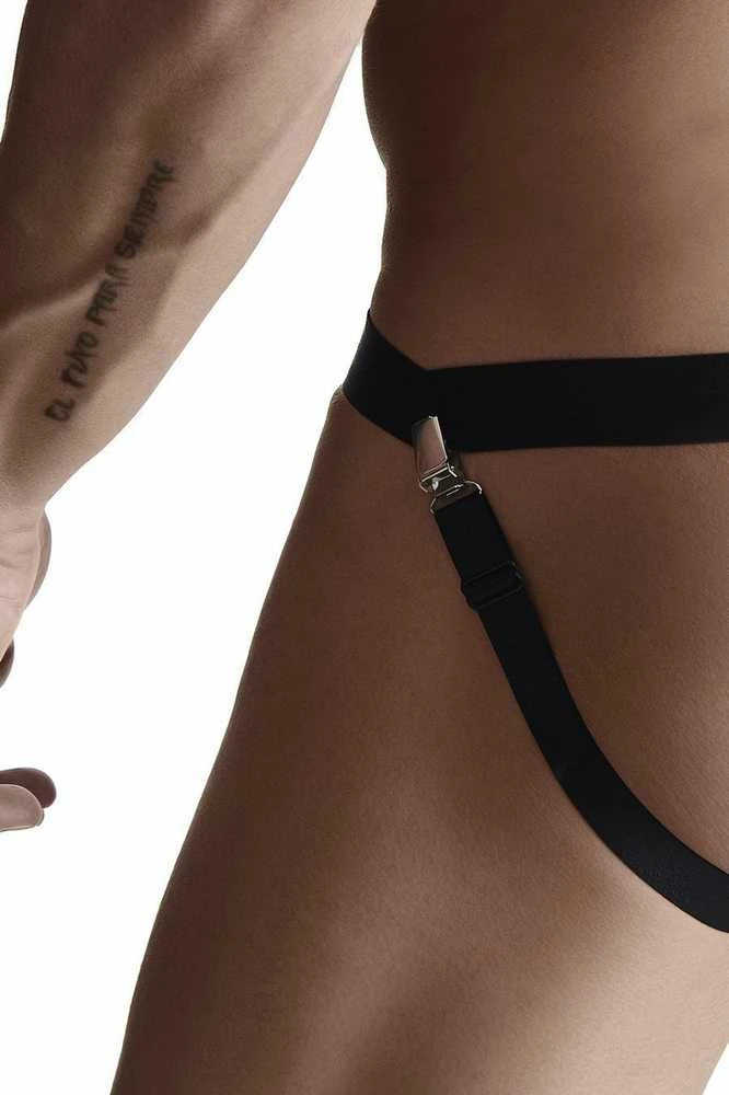 Regnes Fetish Planet Vyriškos kelnaitės su elastine juosmene, atvira nugara, dekoratyviniu elementu priekyje ir užsegimais s/m