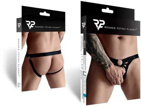 Regnes Fetish Planet Vyriškos kelnaitės su elastine juosmene, atvira nugara, dekoratyviniu elementu priekyje ir užsegimais s/m