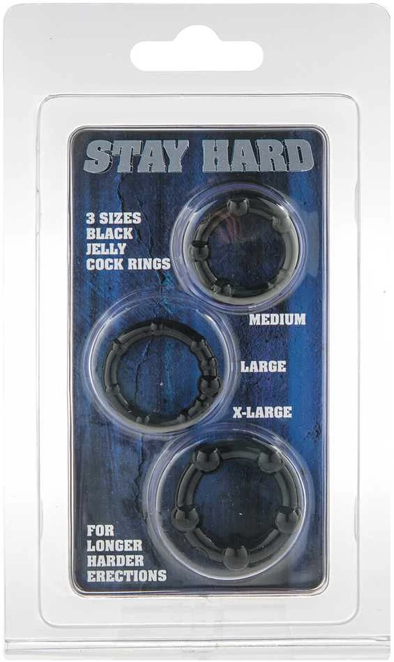 Scala Penio žiedai Stay Hard 3 vnt. - Juodi