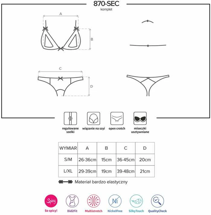 Obsessive - 870-SEC-3 2 pcs set L/XL seksualus liemenėlės ir kelnaičių komplektas