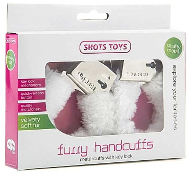 ShotsToys Erotiniai su antrankiai su kailiu bdsm bondage balta