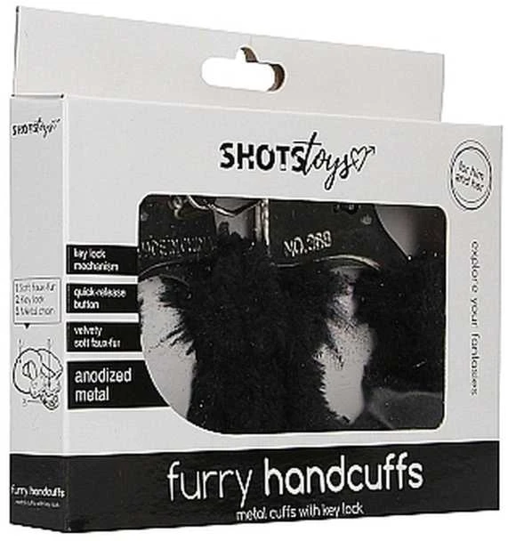 ShotsToys Erotiniai antrankiai su kailiu juoda BDSM sex