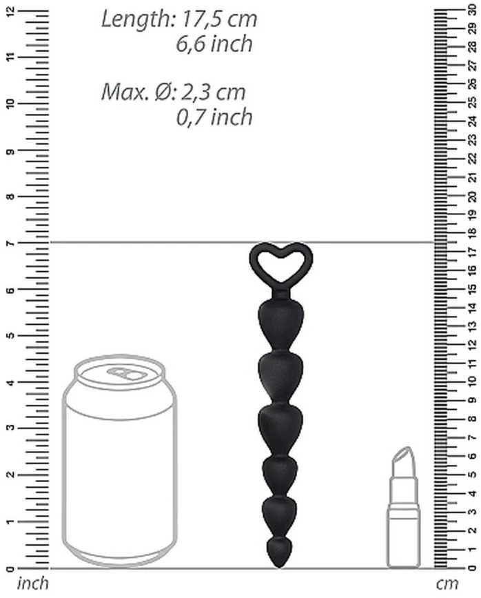 ShotsToys Kamštiniai analiniai karoliukai juoda kištukas 17,5 cm