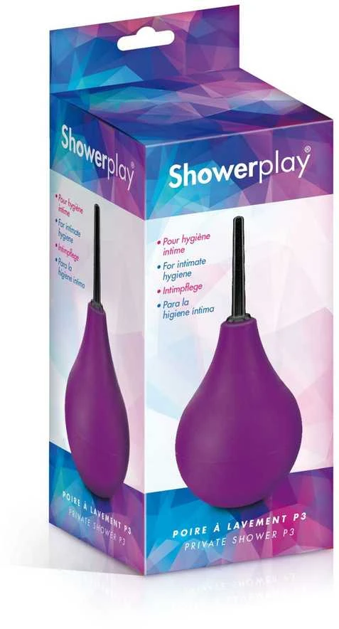 Violetinė Showerplay klizma pakuotėje