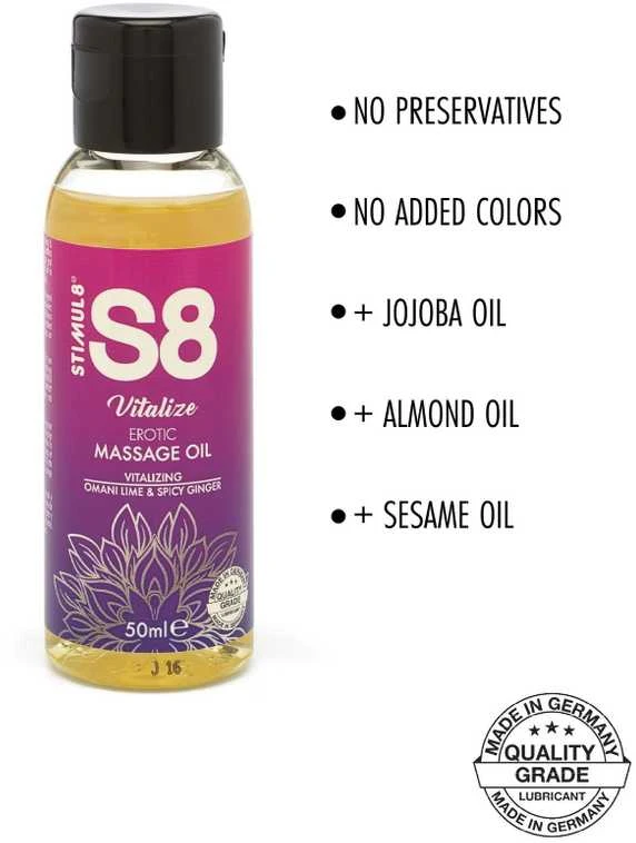 Stimul8 S8 S8 masažinis aliejus 50 ml Omano laimo ir aštraus imbiero
