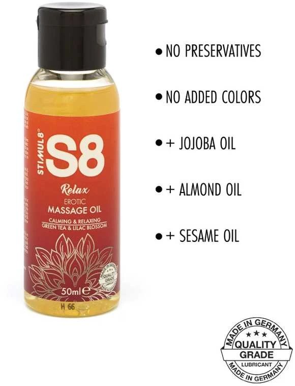 Stimul8 S8 S8 masažinis aliejus 50ml Žalias arbata ir alyvų žiedai
