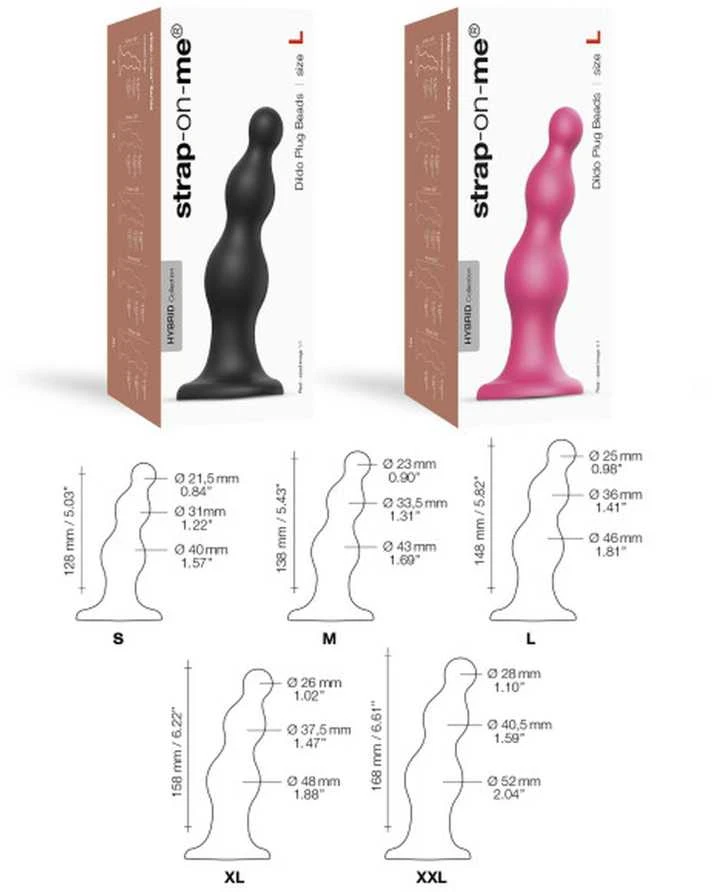 Strap On Me Juoda minkštas 3 karoliukų formos dildo