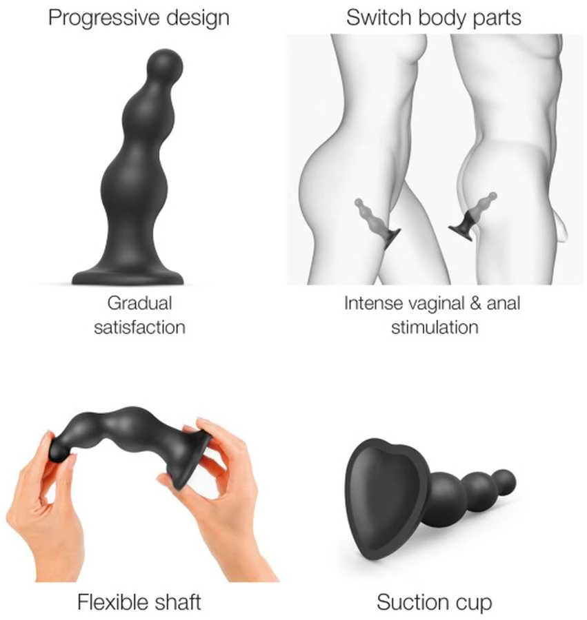 Strap On Me Juoda minkštas 3 karoliukų formos dildo
