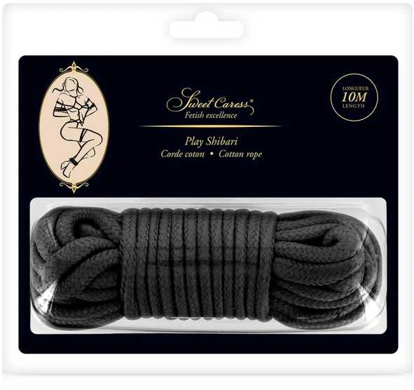 Juoda medvilninė Shibari virvė 10m pakuotėje