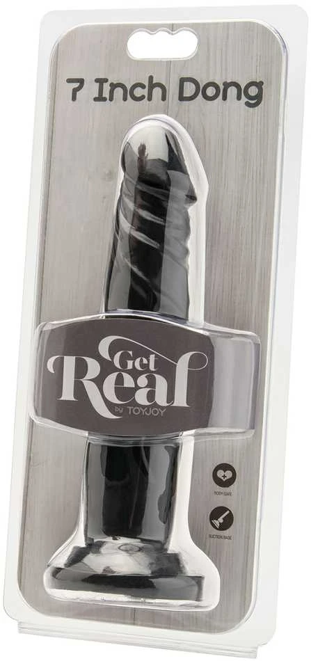 Get Real TOYJOY natūralus dirbtinis dildo, juodas penio narys, 18 cm