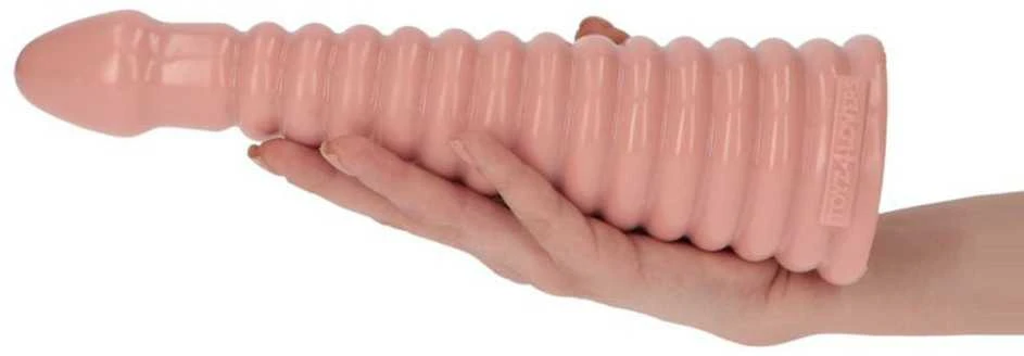 Rožinis briaunotas 26 cm analinis kamštis su prekės ženklo įspaudu