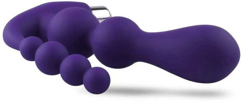 Violetinis dvipusis vibratorius su kamuoliukais