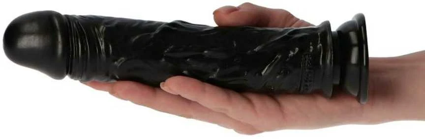Toyz4Lovers Juodas gumowy penis su żyłami i su przyssawką 18 cm