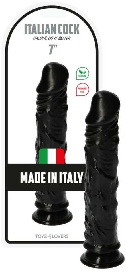 Toyz4Lovers Juodas gumowy penis su żyłami i su przyssawką 18 cm