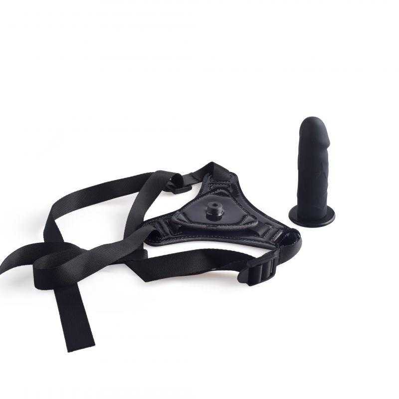 Toyz4Lovers Juoda prisegamos kelnaitės su silikonine dilde 10 cm