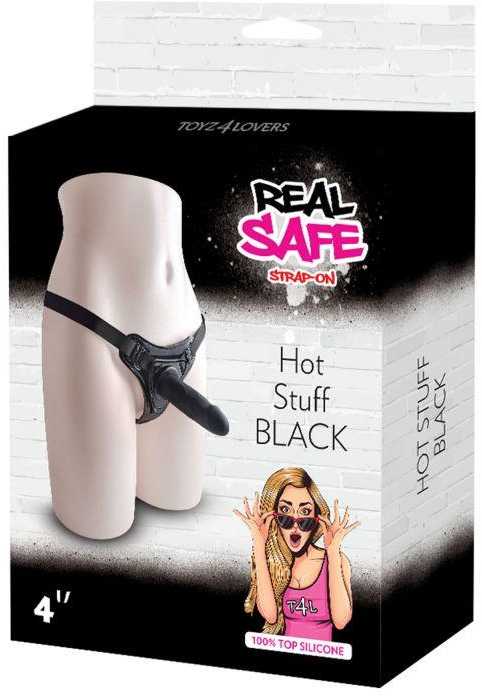 Toyz4Lovers Juoda prisegamos kelnaitės su silikonine dilde 10 cm