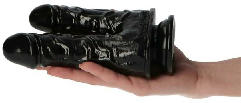 Toyz4Lovers Juoda dvigubas dildo storas dviejų penių siurbtukas