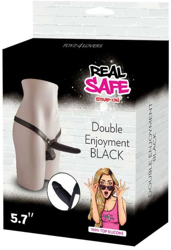 Toyz4Lovers Dvigubas juodas dirželis su petnešėlėmis
