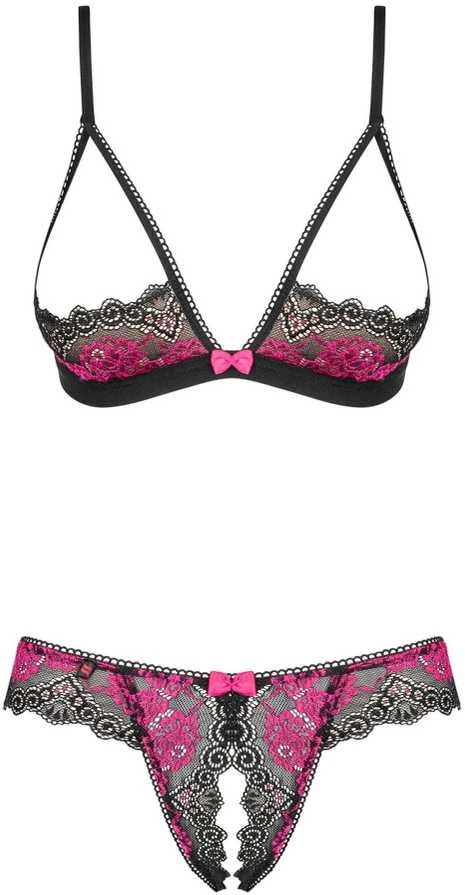 Obsessive - Tulia 2 pcs set cupless juodas L/XL seksualus liemenėlės ir kelnaičių komplektas
