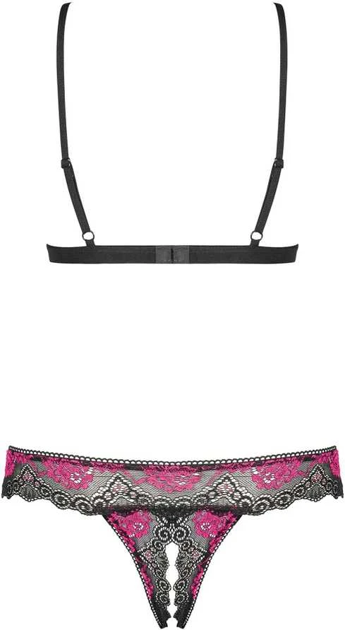 Obsessive - Tulia 2 pcs set cupless juodas L/XL seksualus liemenėlės ir kelnaičių komplektas
