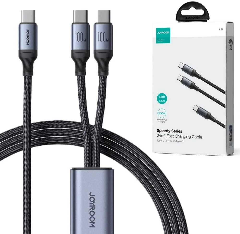 Joyroomkabelis Speedy USB-C - 2x USB-C 100W 1,5m - Juodas