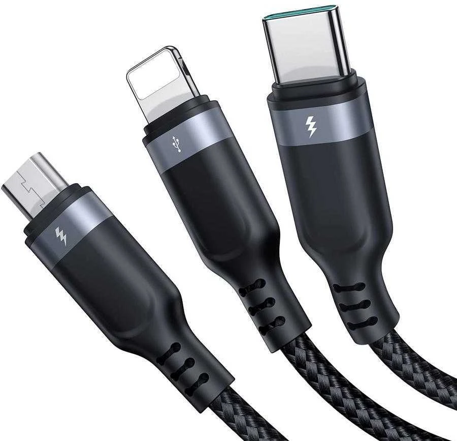Joyroom Multi-Use Series S-A18 3in1 USB-A – Lightning / USB-C / micro USB kabelis 0.3m – juodos spalvos