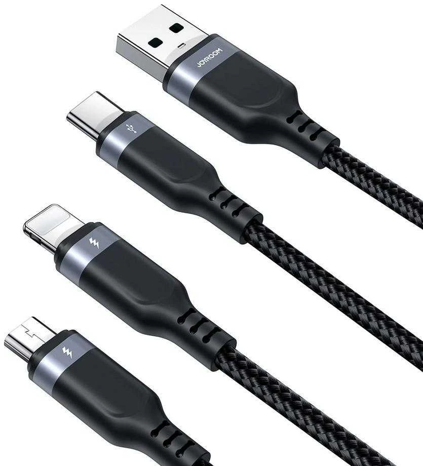 Joyroom Multi-Use Series S-A18 3in1 USB-A – Lightning / USB-C / micro USB kabelis 0.3m – juodos spalvos