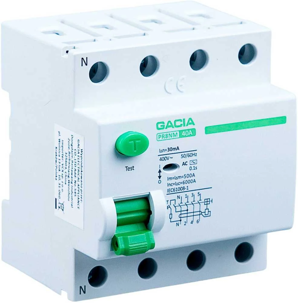 40A, 30mA, 4P diferencialinis automatinis jungiklis, A tipo GACIA PR8NM 4P 40A 30MA A