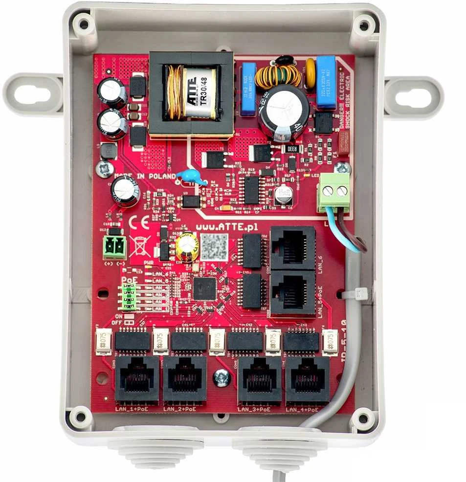 Šakotuvas SWITCH POE IPB-5-10A-S4 5 PRIEVADŲ ATTE
