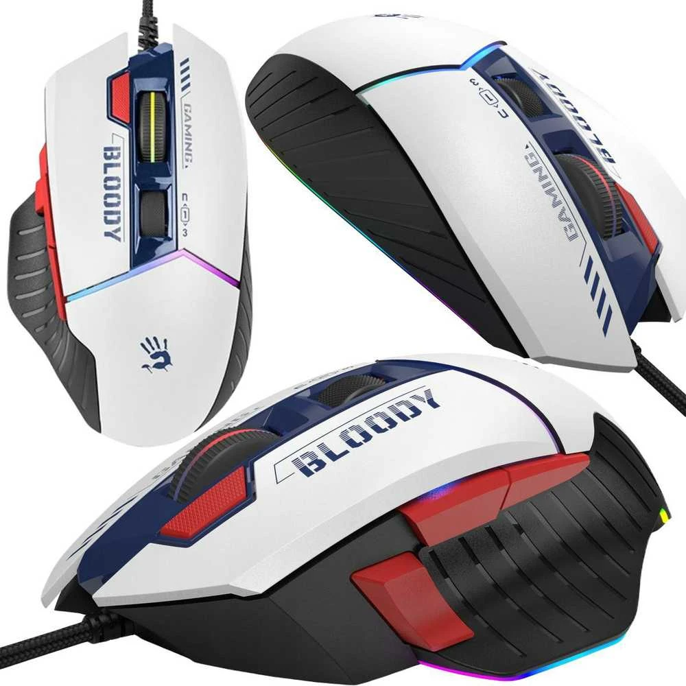 Pelė Myszka žaidimams A4Tech Bloody W95Max Sports Navy su laidu 12000 dpi optinė balta