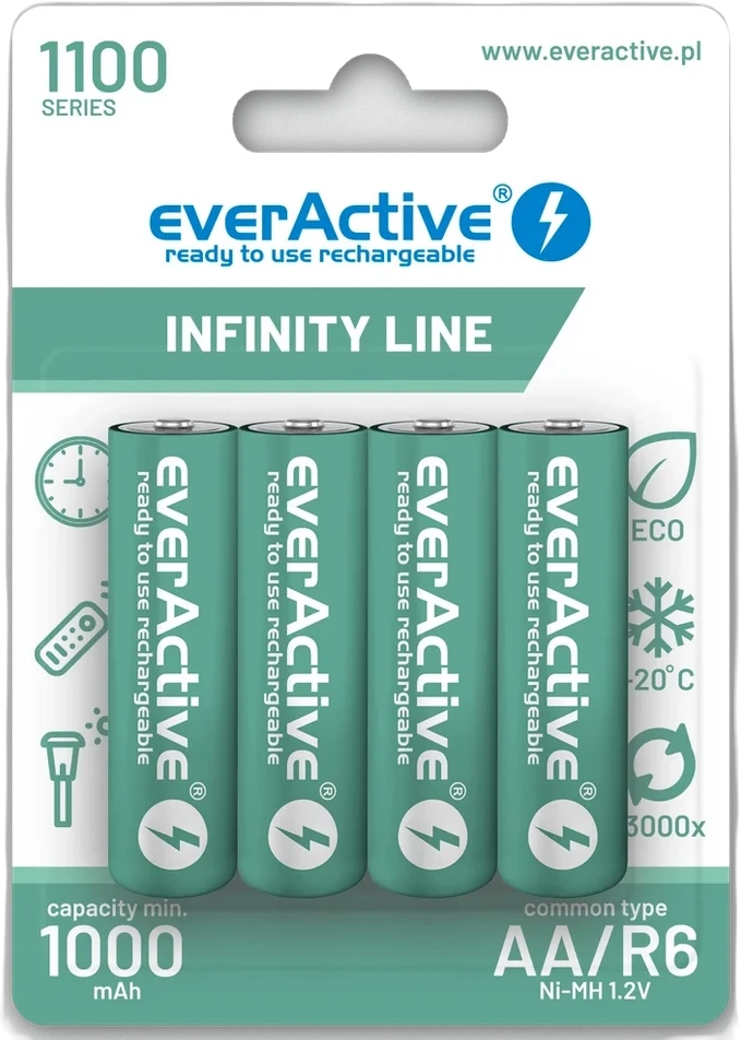 EVERACTIVE AA / R6 BATERIJOS EVERACTIVE NI-MH 1100 MAH INFINITY LINE - BLISTERIS PO 4 VNT. EVHRL6-1100
