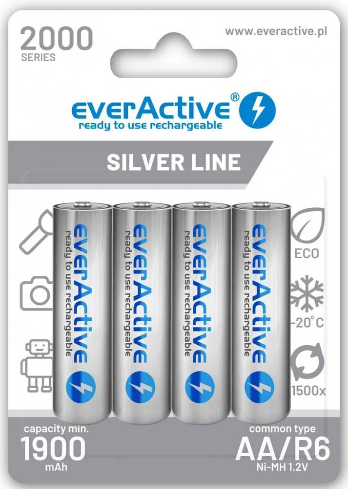 AA / R6 Ni-MH akumuliatoriai „everActive“ 2000mAh „Sidabrinis Line“ (4 vnt. dėžutė)