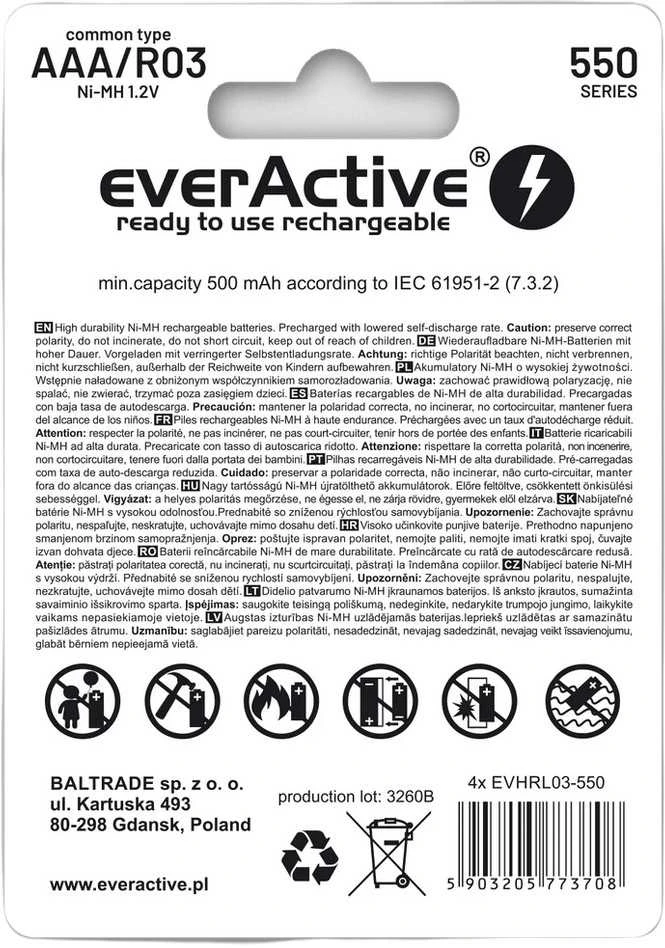 Įkraunamos baterijos everActive Ni-MH R03 AAA 550 mAh Infinity Line