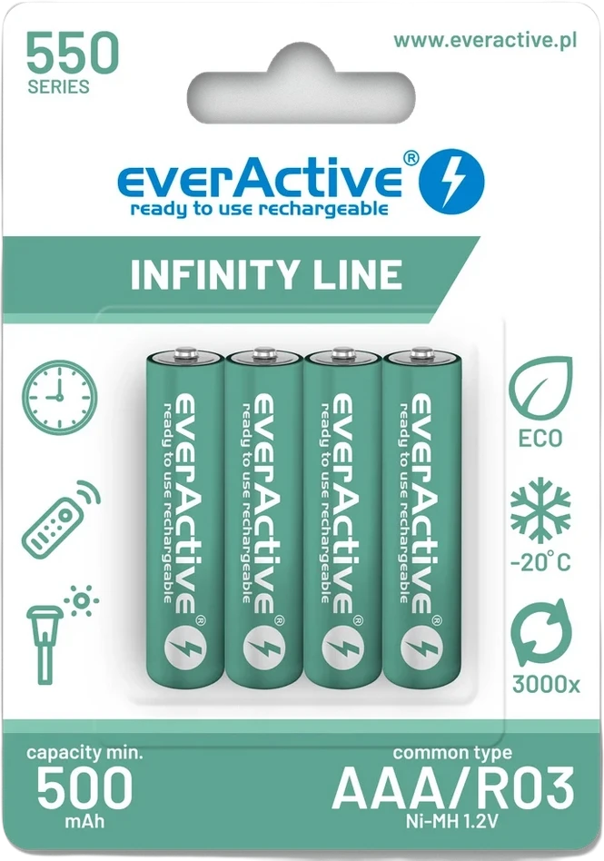 Įkraunamos baterijos everActive Ni-MH R03 AAA 550 mAh Infinity Line