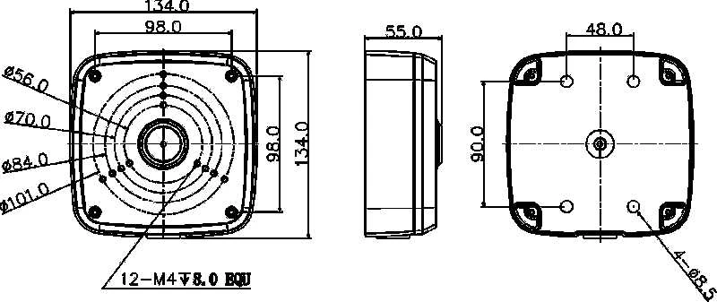PFA122-V2 laikiklio techninis brėžinys ir matmenys