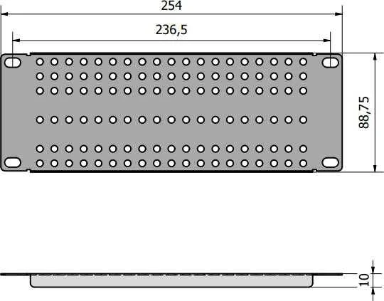 RACK tvirtinimo adapteris 10" 2U su tiesiomis skylėmis ATTE ADD-RACK10-2U1