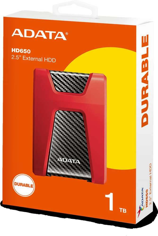 Kietasis išorinis diskas Adata HD650 1TB 2.5" USB3 Raudonas