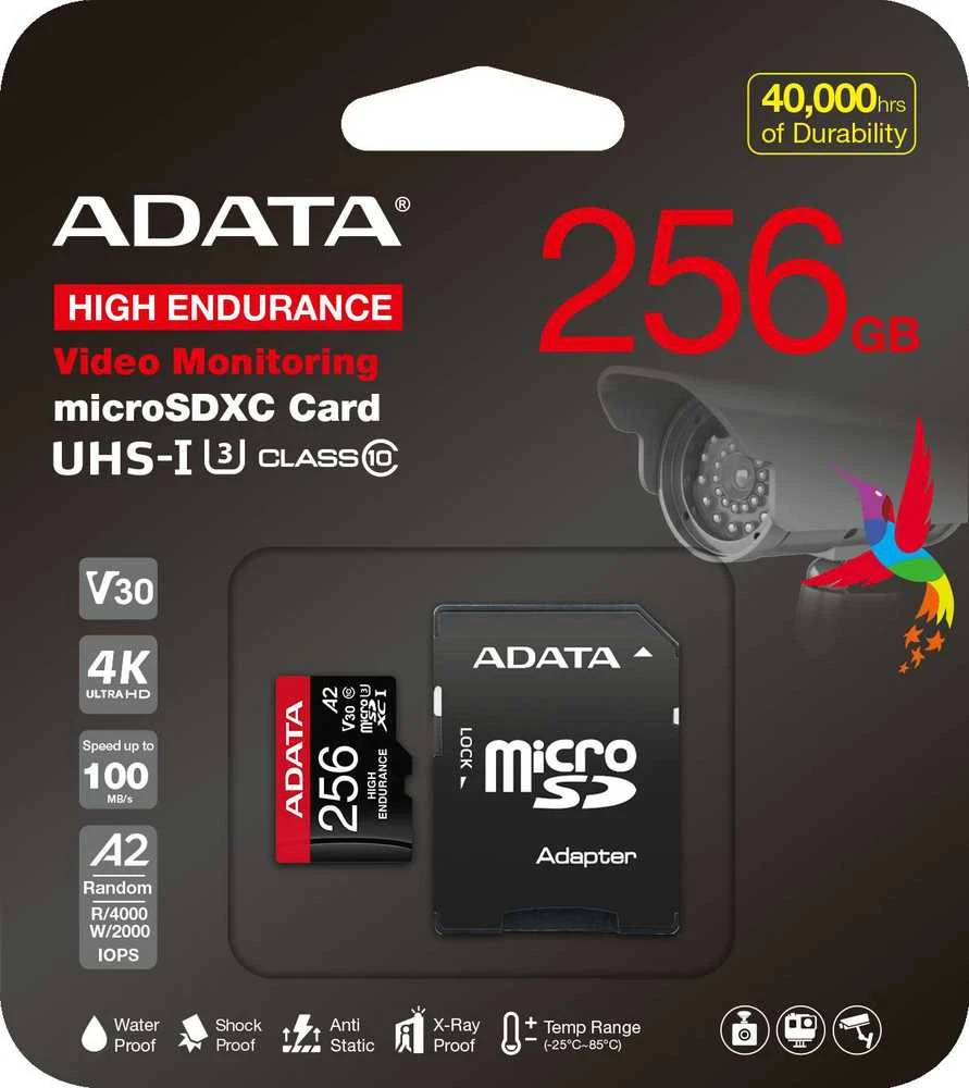 Atminties kortelė Adata High Endurance 256GB Micro SDXC UHS-I U3, Class 10