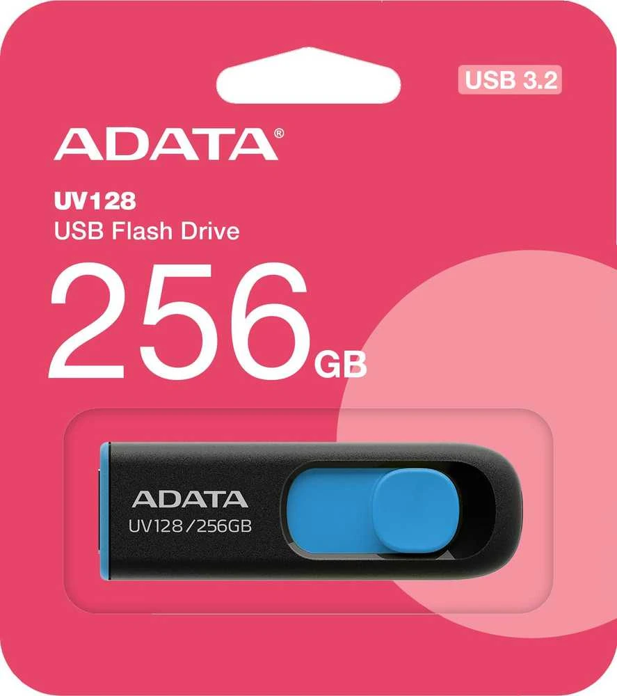 ADATA | USB Flash Drive | UV128 | 256 GB | USB Type-A | Juodas/Mėlyna