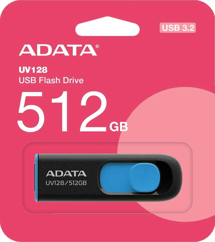 ADATA | USB Flash Drive | UV128 | 512 GB | USB Type-A | Juodas/Mėlyna