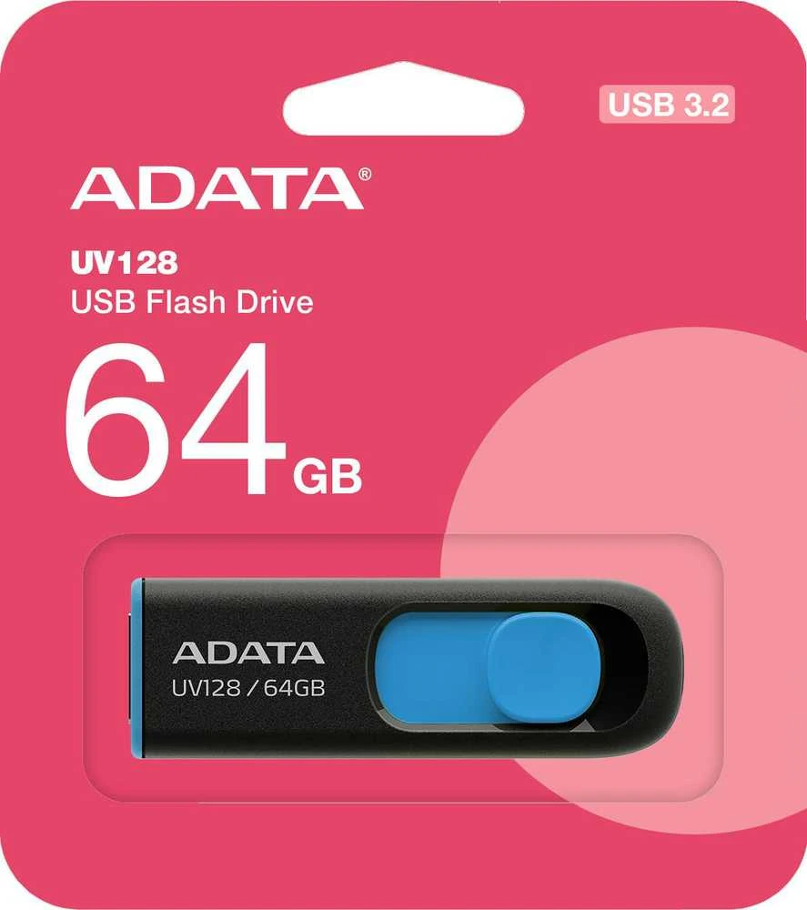 Atmintukas Adata UV128 64GB Juodas/Mėlynas