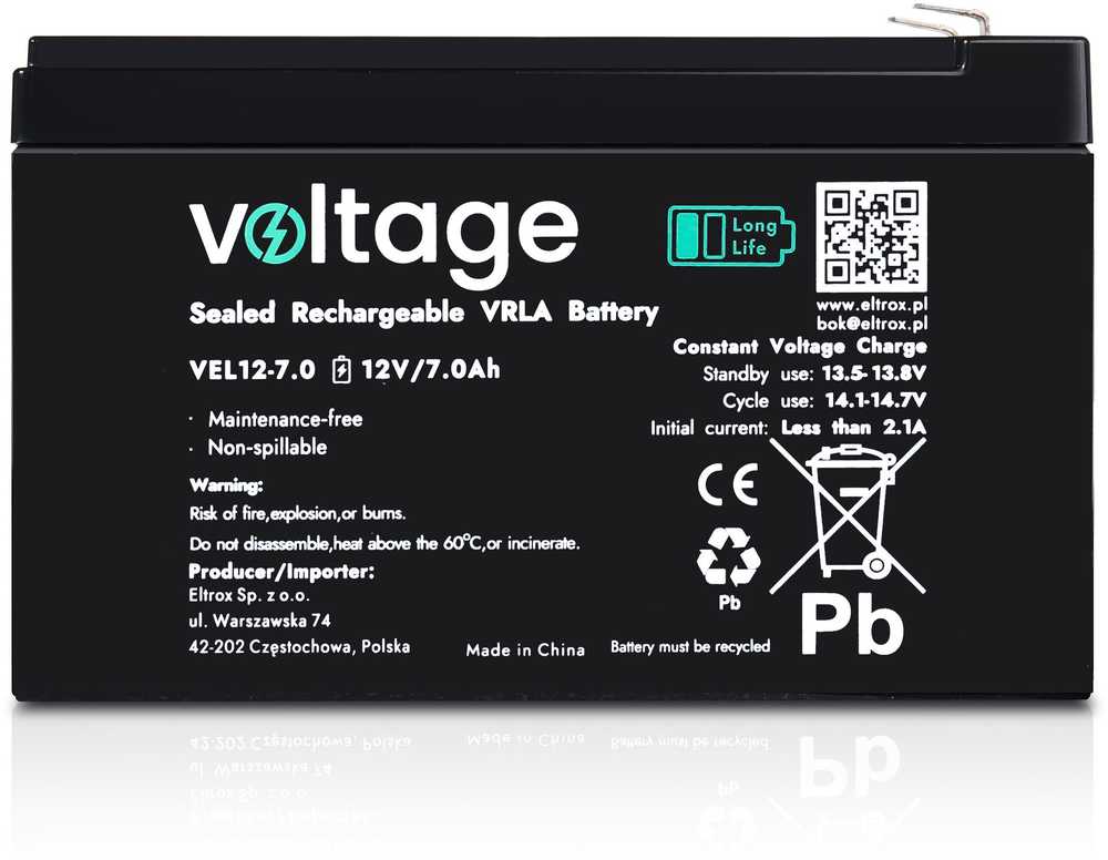 AGM Voltage ilgo tarnavimo laiko akumuliatorius 12 V 7 Ah VEL12-7.0 (tarnavimo laikas 15 metų)